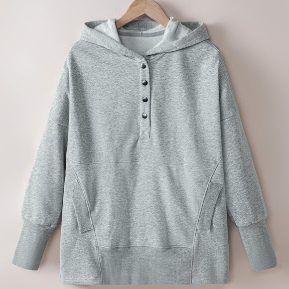 Women's Quarter-Snap Dropped Shoulder Hoodie - Picture 1 of 5